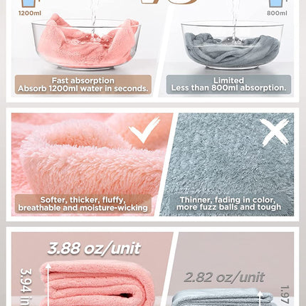 Microfiber Hair Towel Wrap, Fast Drying Hair Towels for Women, Soft Lightweight Quick Dry Turban for Curly & Long Hair–3 Pack(Blue/Grey/Pink)
