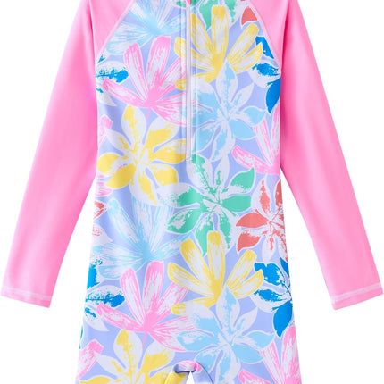 Girls Long Sleeve Rash Guard One Piece Swimsuits with UV Protection Sunsuit