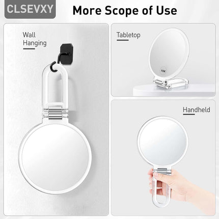 Magnifying Handheld Mirror Double Sided, Magnification Hand Mirrors, Travel Folding Hand Held Mirror, 360°Rotation Pedestal Makeup Vanity Mirror