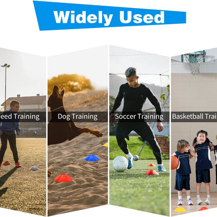 25/50/100Pcs Disc Cones, Agility Soccer Cones with Carry Bag and Holder, 5 Color | for Sports Training, Football, Soccer, Basketball, Coaching, Practice Equipment