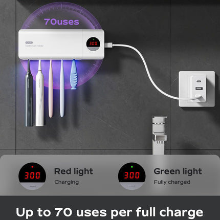 Housegem Toothbrush Holder, Timer Function, 2000Mah Rechargeable Cordless Wall-Mounted Bathroom (White)