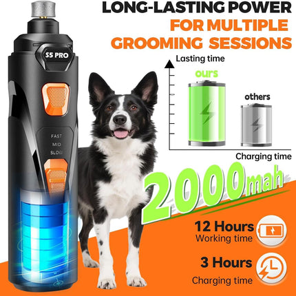 Whisper Quiet Dog Nail Grinder with 4 LED Lights, Safe & Stress-Free for Sensitive Dogs Cats of All Breeds & Sizes, 3 Grinding Bits, 3-Speed, Pet Nail Trimmers, Rechargeable Painless Grooming Kit