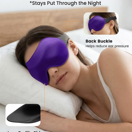 3 Pack Sleep Masks for Side Sleepers, True Blackout 3D Eye Mask for Sleeping, Zero Eye Pressure, Lash-Friendly, Adjustable Soft Eye Cover for Women Men, Travel Night Blindfold