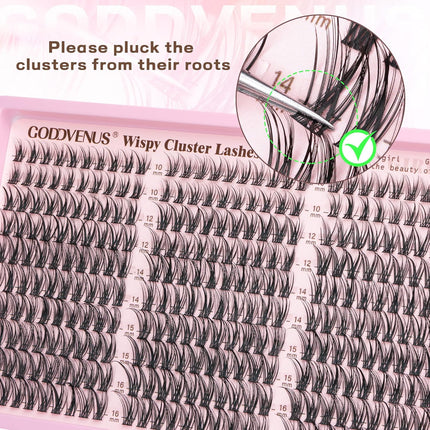 Lash Clusters Kit Wispy Eyelash Clusters Lashes Natural DIY Lash Extension Kit 10-16Mm Cluster Eyelash Extensions Kit 300Pcs C Curl Individual Lashes Cluster Eyelash (No Tweezers)