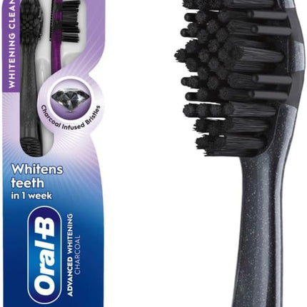 3D White Charcoal Manual Toothbrush, 2-Pack, Medium Bristles, Teeth Whitening Brushes for Adults