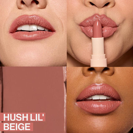 Mega Last Rich Satin Lip Color, Rich Creamy Color with Satin Finish, Infused with Vitamin E & Moisturizing Argan Oil, Lightweight, Silky-Smooth, Vegan & Cruelty-Free - Hush Lil' Beige
