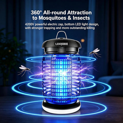 Electric Bug Zapper Outdoor & Indoor Mosquito Killer | 4200V High Voltage Grid, Waterproof Design, UV+LED Dual Light Trap Flying Insects; Fits Backyard, Patio, Home & Garage