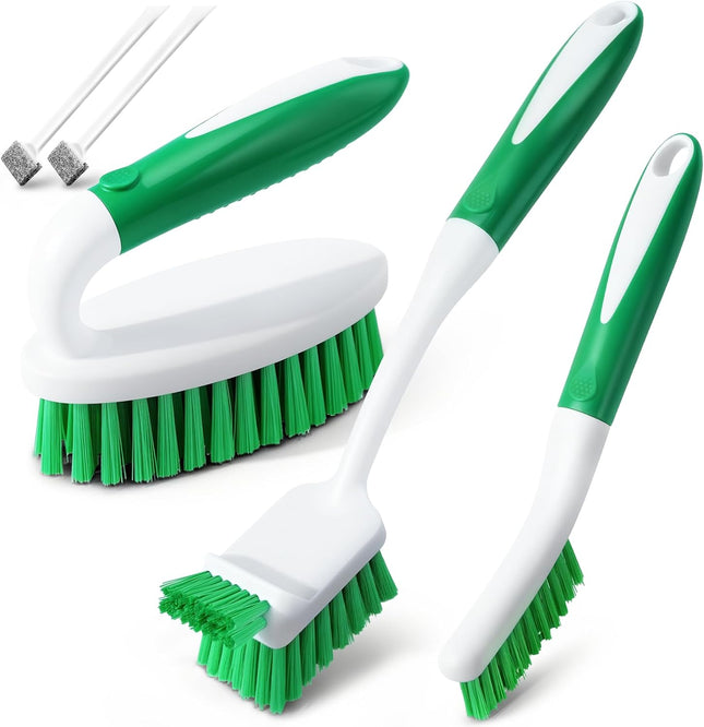 5 Pack Cleaning Brush Scrub Brush Kitchen Brush for Floor,Green | Cleaning Brush Set for Household Use, Scrub Brush, Kitchen Brush, Tile Lines Brush for Bathroom, Floor, Tub, Shower