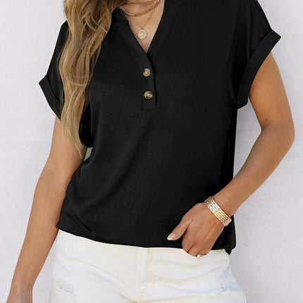 Womens Short Sleeve Henley Tops V Neck Dressy Casual Blouses Summer Trendy Tee Shirts 2026 Vacation Fashion Clothes