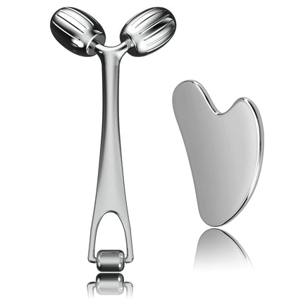 Gua Sha Facial Tools and Face Roller Set, Facial Massage Tool for Women’S Skincare Routine,Cooling Stainless Steel Face Sculpting Eyes Roller Guasha for Daily Use or Self-Care Gift for Women