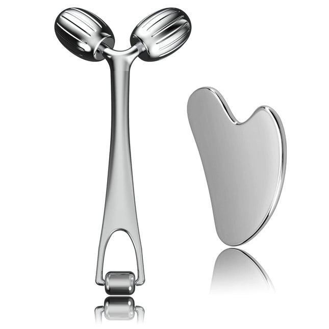 Gua Sha Facial Tools and Face Roller Set, Facial Massage Tool for Women’S Skincare Routine,Cooling Stainless Steel Face Sculpting Eyes Roller Guasha for Daily Use or Self-Care Gift for Women