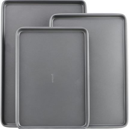 Everyday Nonstick Baking Sheet Set, 3 Pack Includes Small (13×9) Medium (15×1) and Large (17×11) Pans Carbon Steel Construction Cookie Sheets Bakeware Set, Gray