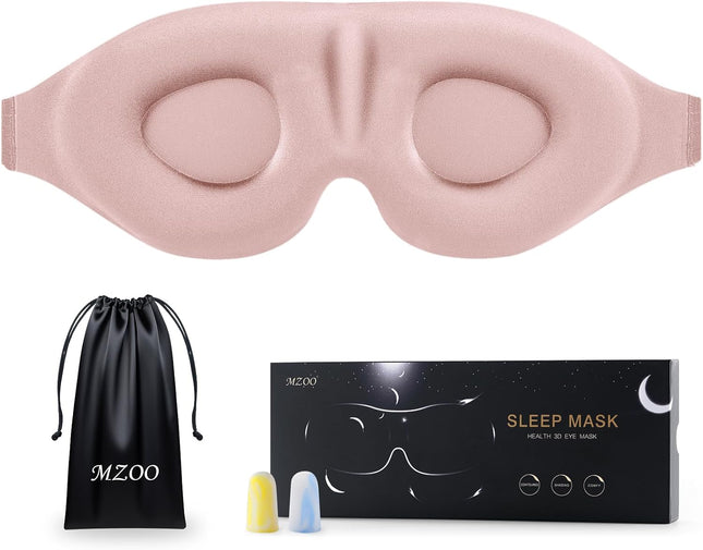 Luxury Sleep Eye Mask for Side Sleeper Men Women, Zero Eye Pressure 3D Sleeping Mask, Light Blocking Patented Design Night Blindfold, Soft Eye Shade Cover for Travel, Pink