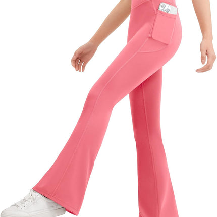 Girls Flare Leggings Kids Bell Bottom Flared Yoga Pants High Waisted Athletic Tight with Pockets