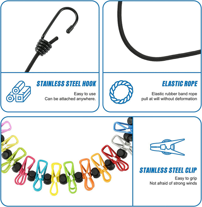 Retractable Portable Clothesline for Travel, Clothing Line with 12 Clothes Clips, for Indoor Laundry Drying Line, Outdoor Camping Accessories