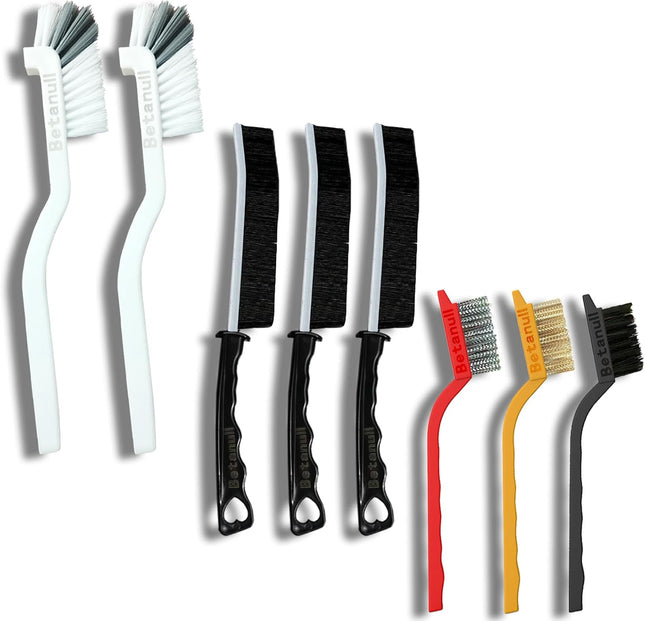 Grout Brush, Crevice Cleaning Brush Set, Stiff Bristle Scrub Brush | Ideal for Bathroom Cleaning Supplies, Tile, Shower Corners and Small Spaces. Nylon Brushes for Cleaning Grout Effectively