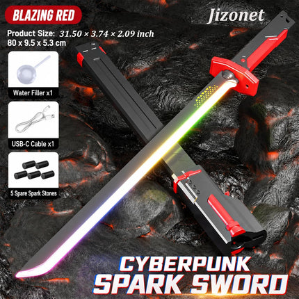 Cyberpunk LED Sword 31.5" RGB Katana with Spark Mist Sound for Cosplay Red