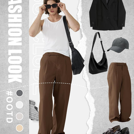 Mens Casual Dress Pants Pleated Old Money Wide Leg Baggy Pants Fall Relaxed Fit Slacks Work Trousers