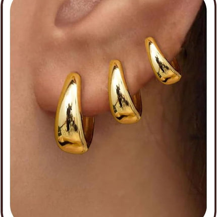3Pairs Gold Hoop Earrings Set for Women Trendy Chunky Huggie Dainty Earring Jewelry for Women Teens