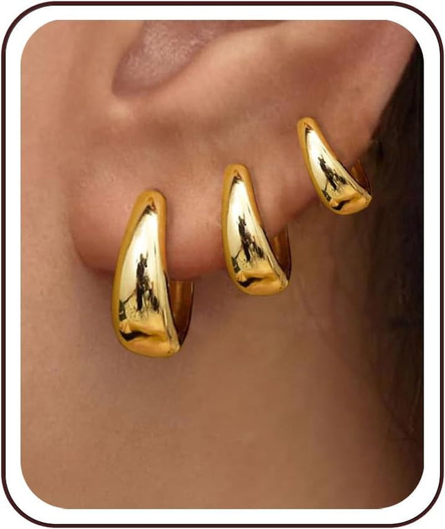 3Pairs Gold Hoop Earrings Set for Women Trendy Chunky Huggie Dainty Earring Jewelry for Women Teens