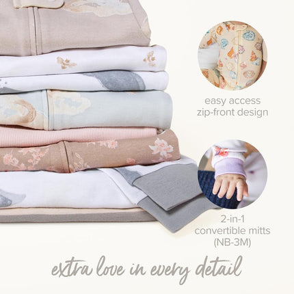 Girls' Organic Cotton, Sleep and Play Footed Pajamas | Easy Zip Front Pjs Feature a 2-Way Zipper to Ensure Newborns Have a Restful Nights Sleep