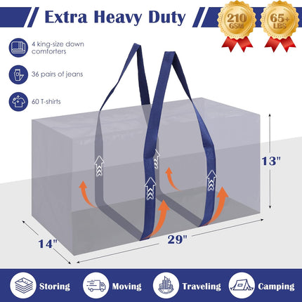 6 Pack Moving Bags Heavy Duty 210GSM with Full-Open Side Zipper, 93L 220Lbs Waterproof Foldable Storage Totes for College Dorm Move-In, Moving Boxes Alternative & Home Organization, Blue