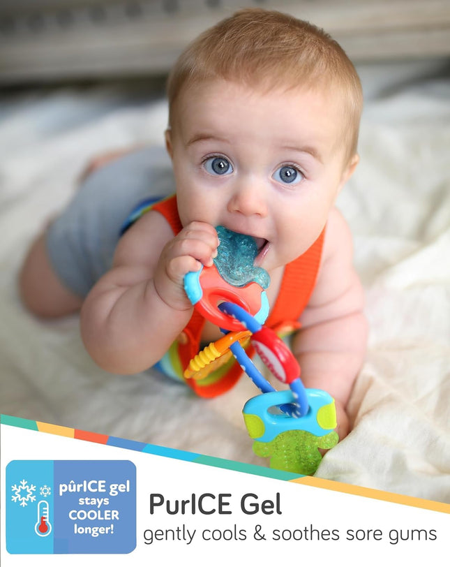 Icybite Ice Gel Teether Keys for Infants - Silicone Baby Teether Toys - Gentle on Sore Gums - Baby Teething Relief - 3+ Months - Blue