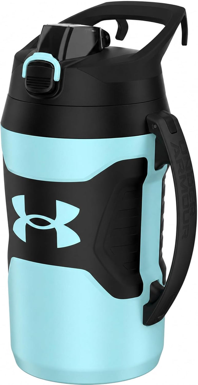 Insulated Water Bottle with Handle & Fence Hook, Half Gallon Sports Water Jug, Leak-Resistant & Bpa-Free for Baseball, Football & Gym - Breeze Blue/Black, 64Oz