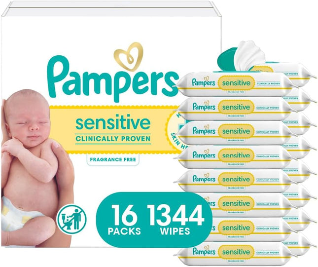 Sensitive Baby Wipes, Clinically Proven, Fragrance Free, Unscented, Water Based, Hypoallergenic, Multi-Use, Hand Wipes 1344 Wipes Total (24X Flip-Top Packs) [Packaging May Vary]