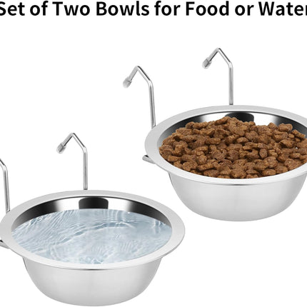 2PCS Kennel Water Bowl Hanging,Stainless Steel Puppy Bowls for Small Dog Cage,Kennel, Crate, Catio Accessories,Dog Crate Water Bowl Dish Feeder Food Holder No Spill(8Oz/1Cup)