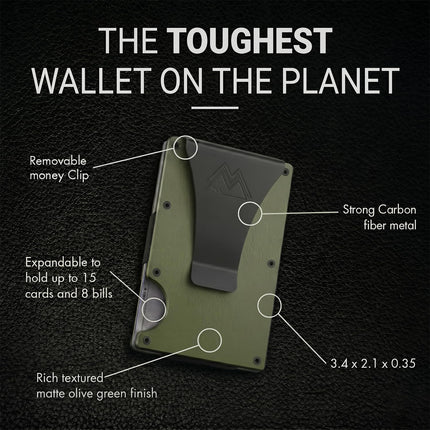 Minimalist Wallet for Men & Women - Slim RFID Wallet, Scratch Resistant, Credit Card Holder & Money Clip, Easily Removable Money & Cards, (Army Green)