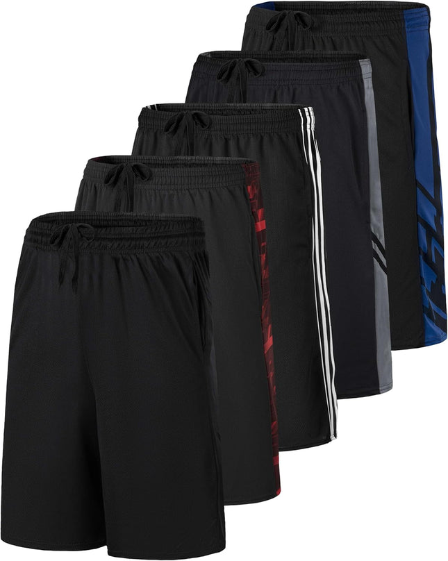 5 Pack: Boys' Mesh Basketball Athletic Shorts with Pockets – Teen Kids Youth Quick Dry Soccer Running Gym