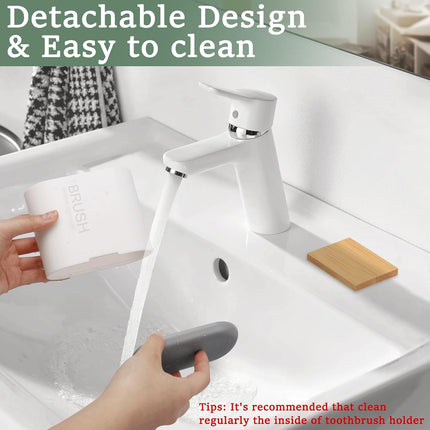 Toothbrush and Toothpaste Holder with Bamboo Divider for Bathroom Countertop Organizer, Detachable for Easy Clean, 2 Slots Electric Toothbrush Holders Storage Caddy Drainage for Family-White