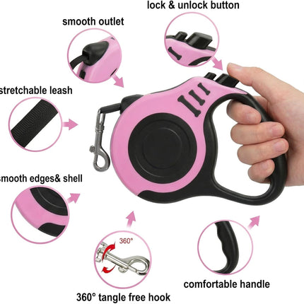 PETIMP Retractable Dog Leash Lightweight 16FT Leash, with Folding Bowl,Dispenser,Waste Bags, for Small Medium Dogs(Pink)