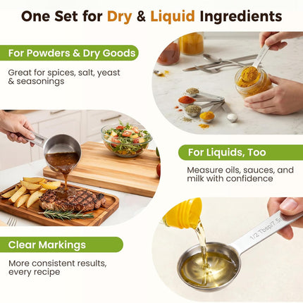 13PCS Measuring Cups and Spoons Set, Premium Heavy Duty Steel Measuring Spoons Cups Set with Metric and US Measurements, Set for Measuring Dry and Liquid Ingredients