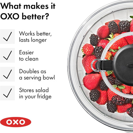 OXO Good Grips Salad Spinner | Lettuce Spinner | Fruit Washer | Fruit Washing Bowl with Strainer | Vegetable Cleaner | Salad Cleaner | Lettuce Washer | 6.22 Quart Capacity