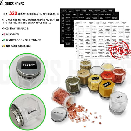 20 Pack Magnetic Spice Jars for Refrigerator, Hexagon Glass Magnetic Spice Jar with Shaker Lids Label for Kitchen RV Travel Trailer Boat, Magnet Seasoning Containers for Fridge Cabinet Wall Mount Rack