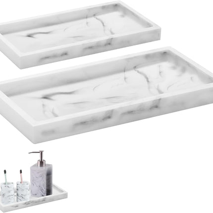 2 Packs Silicone Bathroom Vanity Tray Large 11.8" ＆ Small 7.8" Set - Rectangle Shatterproof Flexible Bathroom Tray for Soap Dispenser, Tissues, Candles, Towel, Plant, Perfume Key