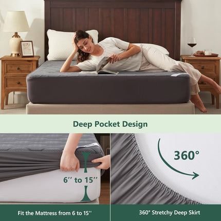 Queen Mattress Protector Waterproof 3D Air Fabric Mattress Pad Cover | Gray, 40% Rayon Derived from Bamboo, Breathable Mattress Pad Fitted with Deep Pocket 6"- 15" Machine Washable