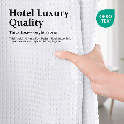 White Fabric Shower Curtain, Waffle Weave Heavy Duty Thick Fabric Shower Curtains for Bathroom, 256GSM Weighted Hotel Luxury Cloth Shower Curtain Set with 12 Plastic Hooks, 72Wx72H, White