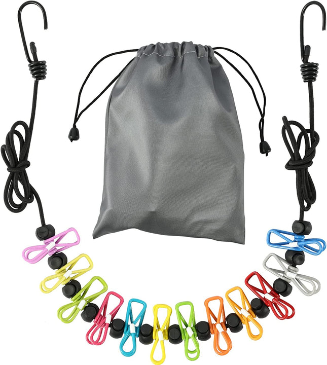 Retractable Portable Clothesline for Travel, Clothing Line with 12 Clothes Clips, for Indoor Laundry Drying Line, Outdoor Camping Accessories