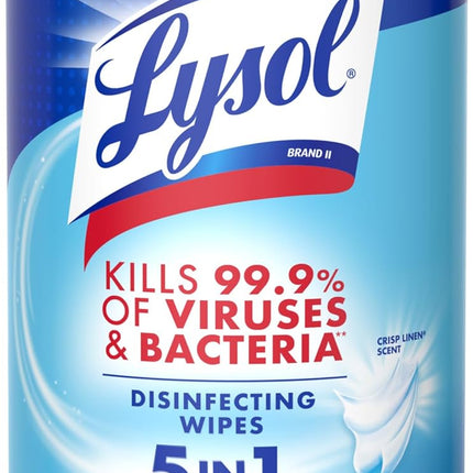 Disinfecting Wipes, All Purpose Cleaner, Multi-Surface Antibacterial Cleaning Wipes, Household Cleaning Supplies, Dorm Essentials, Crisp Linen Scent, 80 Ct.