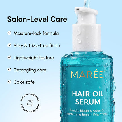 Hair Oil for Frizzy Hair with Argan Oil, Keratin & Biotin – Hair Serum for Dry and Curly Hair Gloss – Frizz Control Hair Care Products for Women – Aceite Para El Cabello – Keratin Hair Treatment