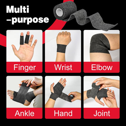 16 Pack Self Adhesive Bandage Wrap Black, 2" X 5 Yards Black Athletic Tape, Vet Wrap, Tattoo Grip Tape Wrap，Ankle Tape, Cohesive Bandage Wrap