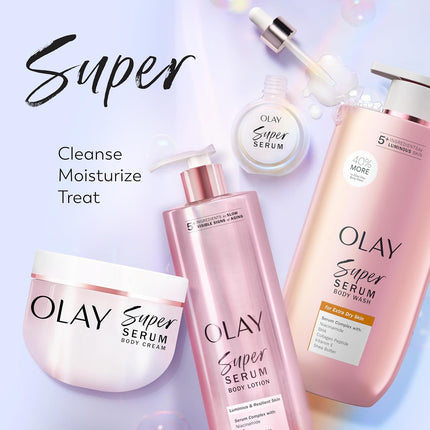 Super Serum Body Wash for Extra Dry Skin, 24Hr Long Lasting Rich Hydration, 5+ Ingredient Complex for Bright, Even, Firm, & Luminous Skin, with Collagen Peptide, Vitamin C & Shea Butter, 20 Fl Oz