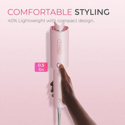 Automatic Rotating Curling Iron -  CURLPRO Beach Waves Curling Wand, Portable Hair Curler, 500 Million Ionic, Dual Voltage & Lightweight for Travel, Ceramic Coating, 1 Inch, Pink