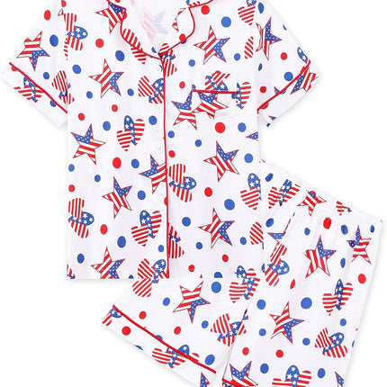 Girls Pajamas 2 Piece Summer Soft Silk Satin Short Sleeve Pajama Set Cute Pjs Sleepwear for Kids Size 6-16 Years