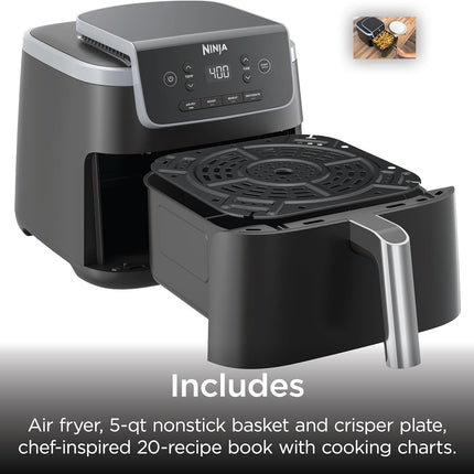 Ninja Air Fryer with Air Crisp | 5 QT Capacity Fits up to 4Lbs of Fries | 4-In-1 Pro Air Fry, Roast, Reheat, Dehydrate | 400°F Max Temp | 1750 Watts | W/Nonstick Basket & Crisper Plate | Grey | AF141
