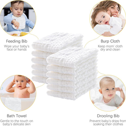 12 Pack Muslin Burp Cloths 100% Cotton Muslin Cloths Large 20''X10'' Extra Soft and Absorbent Baby Burping Cloth - White
