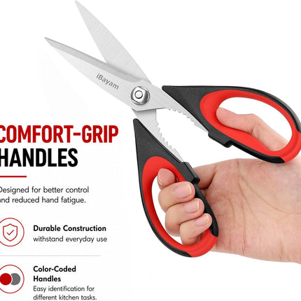 Kitchen Scissors All Purpose Heavy Duty 2 Pack with Protective Sheath, Stainless Steel Shears Kitchen Utensils Set for Cutting Food Cooking Meat Poultry Dishwasher Safe Soft Comfort-Grip